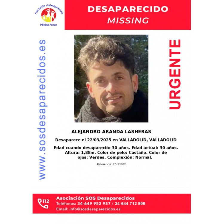 Este fin de semana se organizan batidas para buscar al joven zaragozano en Laguna de Duero 1 Alejandro Aranda Lasheras, de 30 años de edad y natural de Alcalá de Moncayo (Zaragoza), desaparecido en Valladolid.