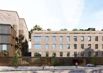 Infografía de como quedará la ampliación del Hospital Recoletas Segovia tras la construcción del edificio nuevo (a la derecha de la imagen) / RECOLETAS