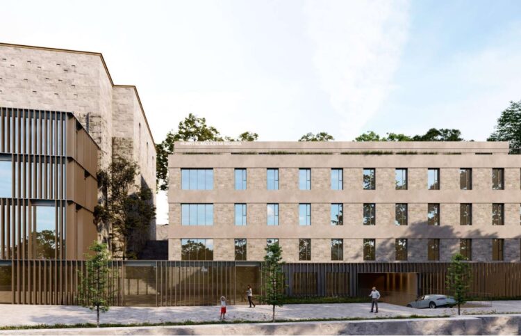 Infografía de como quedará la ampliación del Hospital Recoletas Segovia tras la construcción del edificio nuevo (a la derecha de la imagen) / RECOLETAS