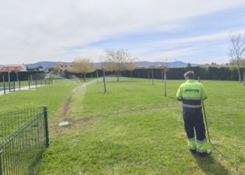 Trabajos en el sistema de riego en la piscina municipal / AYTO. DE TORRECABALEROS