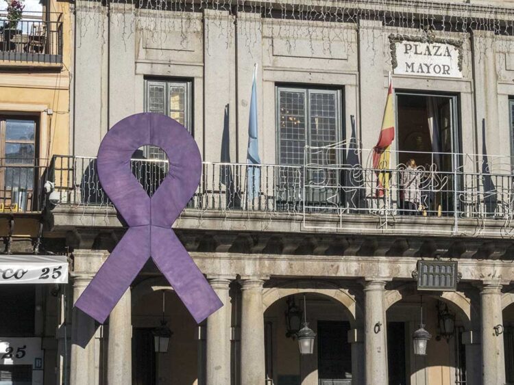 El número de denuncias por violencia de género en Segovia superó las 400 en 2024 1 Fachada del Ayuntamiento con un lazo morado en señal de apoyo a las víctimas de violencia de género. / KAMARERO