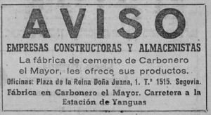 Anuncio de los productos de la fábrica en la prensa en 1952.