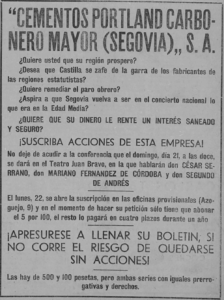 Anuncio para adquirir acciones de la fábrica.