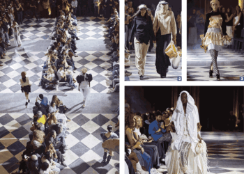 Desfile en el Aula Magna (1) e imágenes de las piezas premiadas, obra de Candela Hernández (2), Isabel Guerra (3) y Agustina Tolosa(4). / ©Studio Banana