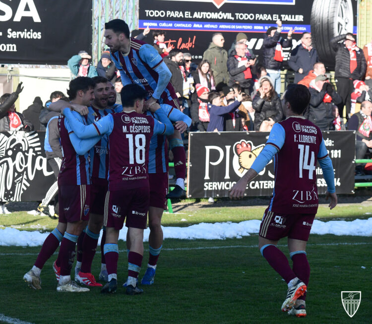 Los jugadores de la Gimnástica Segoviana celebran el gol de Abel Pascual en el duelo frente a la Cultural Leonesa./JUAN MARTÍN-G. SEGOVIANA