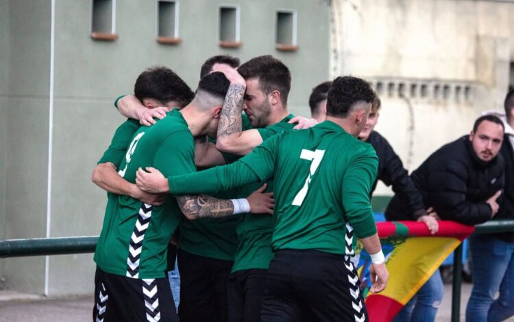 Los jugadores de la UD El Espinar celebran un gol en el curso pasado./UD EL ESPINAR