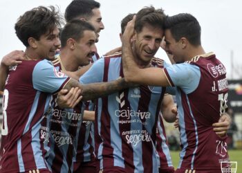 Los jugadores de la Segoviana celebran el gol de Fer Llorente en el duelo ante el Andorra./JUAN MARTÍN-G.SEGOVIANA