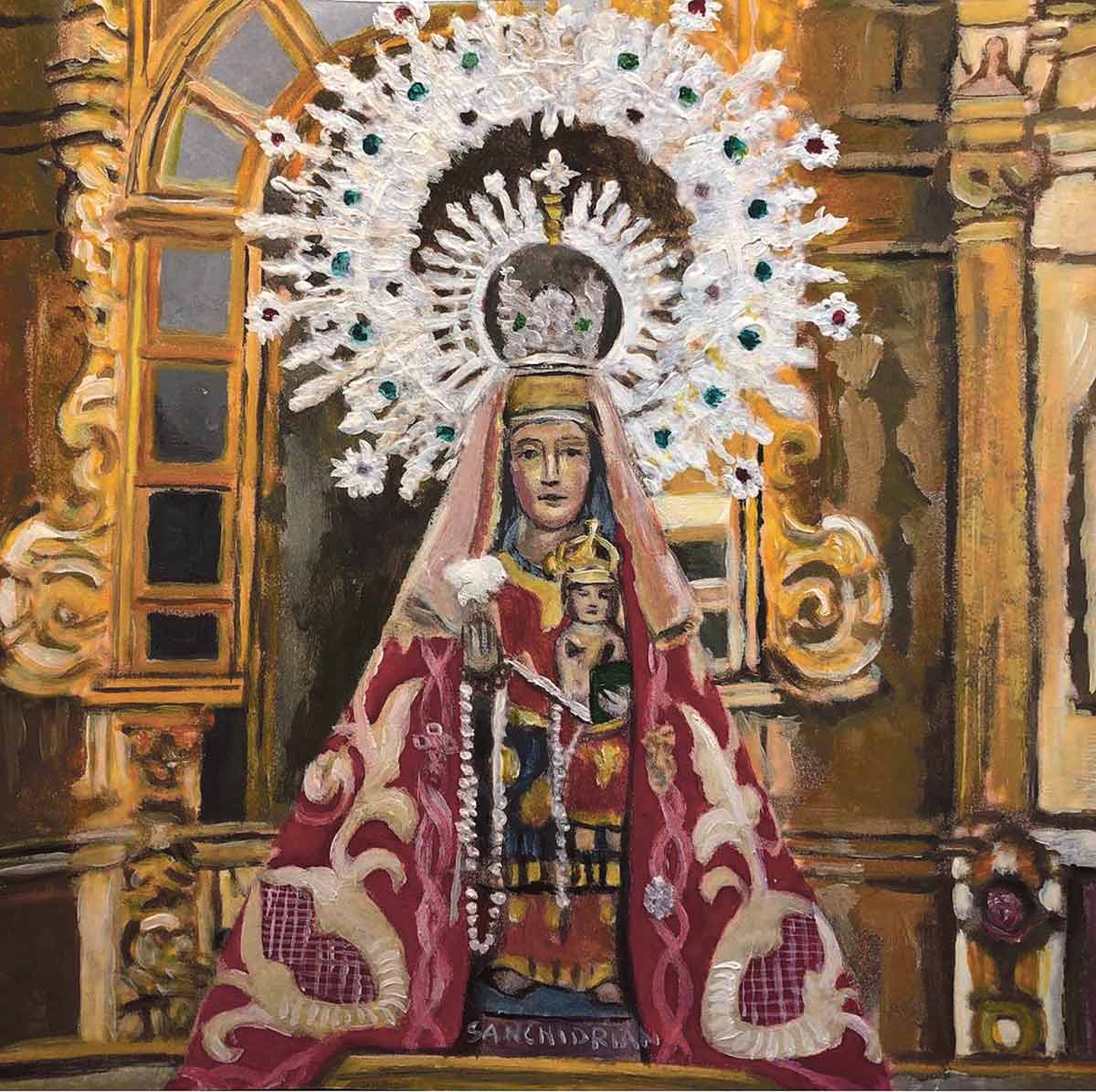 web pintura acrilica de la Virgen del Bustar firmada por P