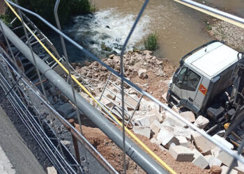 Hundimiento del tajamar que se estaba reparando.