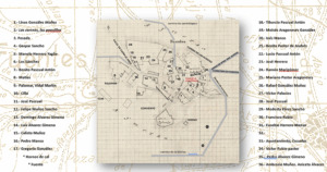 Plano de Fuentes de Carbonero con la relación de sus últimos vecinos.
