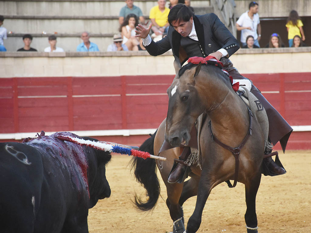 Diego Ventura encara a uno de los astados de la ganadería de El Canario en Cantalejo. / A.M.