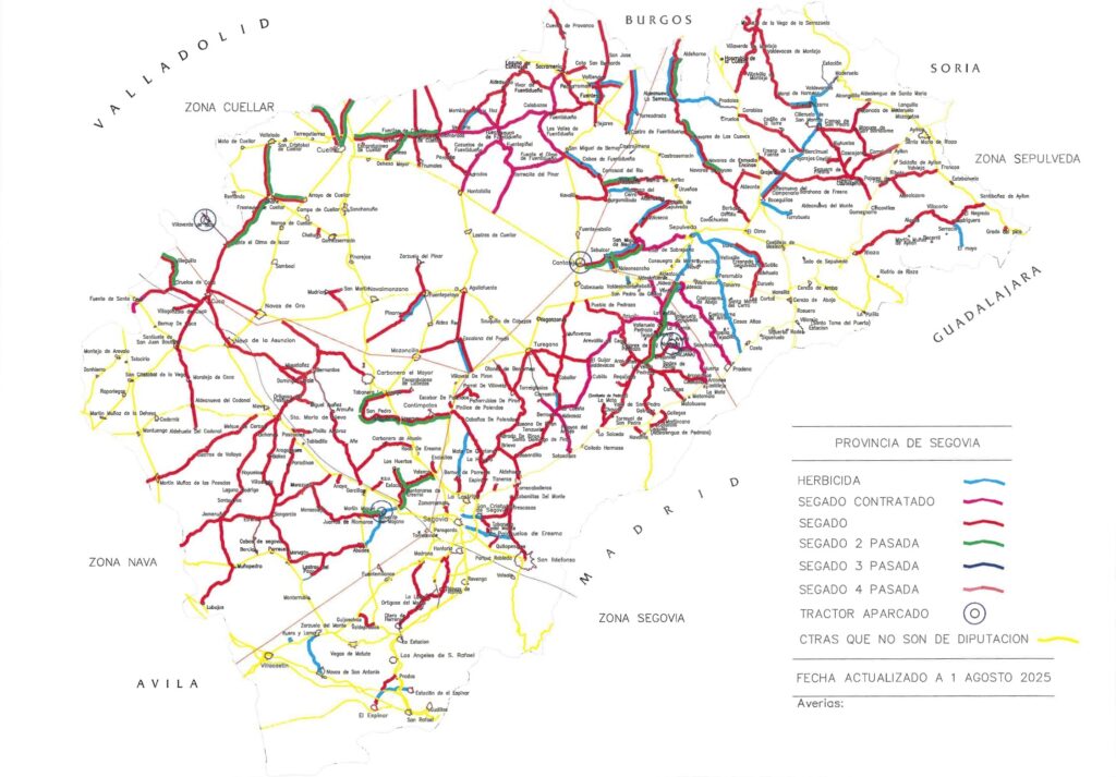 Mapa de la situación de segado de las carreteras provinciales. / DIPUTACIÓN