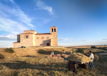 Recreación de una escena de trilla.