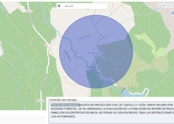 Aviso de la Red de Alerta Nacional ordenando la evacuación de Riofrío de Riaza