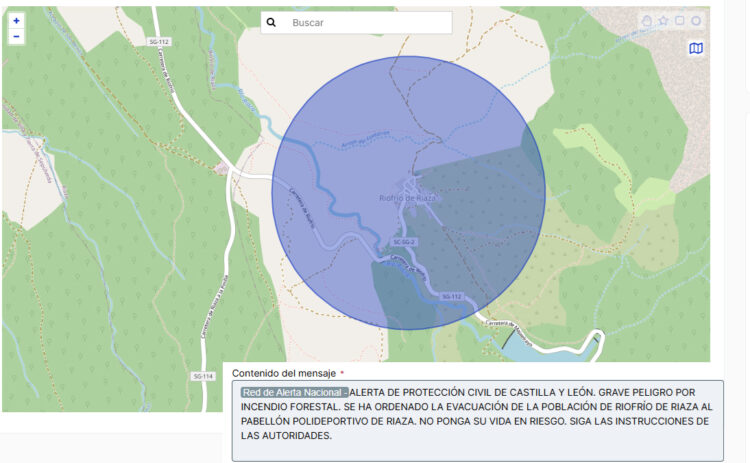 Desalojado Riofrío de Riaza por el incendio de Guadalajara 1 Aviso de la Red de Alerta Nacional ordenando la evacuación de Riofrío de Riaza