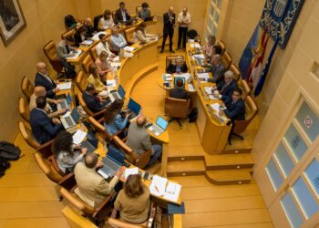 Los concejales, durante el último pleno del Ayuntamiento de Segovia en el que se trató el asunto de las asignaciones municipales./ HÉCTOR CRIADO