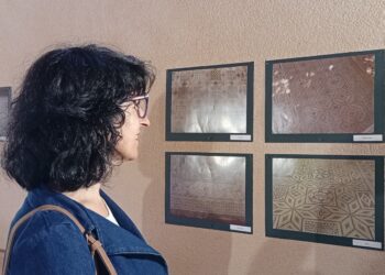 Una de las visitantes de la exposición en Aguilafuente./ E.A.