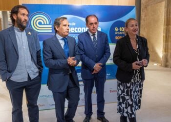 El Director de Cesefor, el director del Icecyl, el Presidente de la Diputación de Soria y la Delegada de la Junta durante la inauguración del III Foro de Bioeconomía de Castilla y León. / Concha Ortega