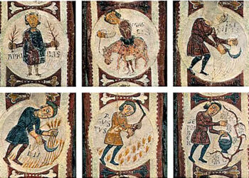 Detalle del Calendario agrícola, pintura mural ubicada en la Real Basílica de San Isidoro, en León.