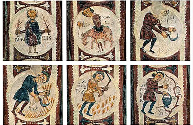 Detalle del Calendario agrícola, pintura mural ubicada en la Real Basílica de San Isidoro, en León.