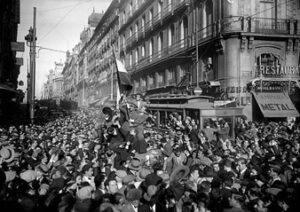 La puerta del Sol, Madrid, en abril de 1931, cuando se proclamó la II República.