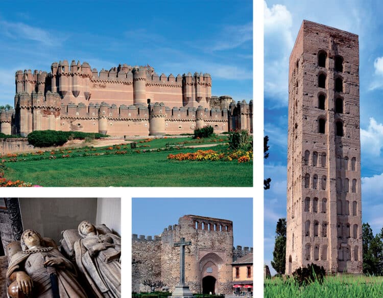 Castillo mudéjar, la torre de San Nicolás, el sepulcro de los Fonseca y la Puerta de la Villa.                   / Ayuntamiento de Coca