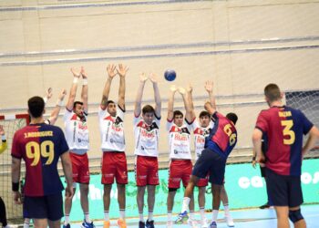 Un instante del duelo del pasado curso entre Viveros Herol Nava y Barcelona en el Guerreros Naveros./AMADOR MARUGÁN