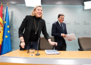 La vicepresidenta de la Junta comparece en rueda de prensa  junto a Carlos Fernández tras el Consejo de Gobierno. / Miriam Chacón