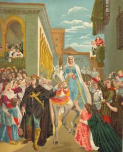 La iglesia de San Martín y la plaza de las Sirenas (IV) 12 41 Enrique IV lleva las riendas del caballo que monta Isabel. Espa a de Morayta copia 1