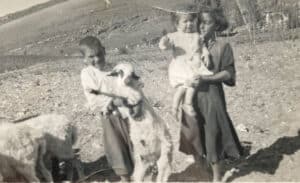 Concha Antón, una vida entre Honrubia de la Cuesta y Sepúlveda 5 Concha y dos hermanos junto a las ovejas.