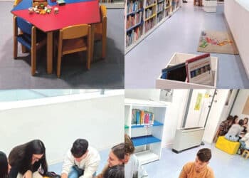 Espacios de la Biblioteca del Campus María Zambrano y alumnado en los talleres literarios.