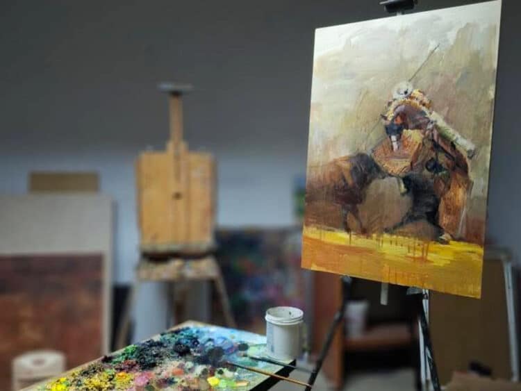 Obra del pintor segoviano Mario Pastor para la Feria del Aficionado, del Club 'Tres Puyazos'. / Y.S.