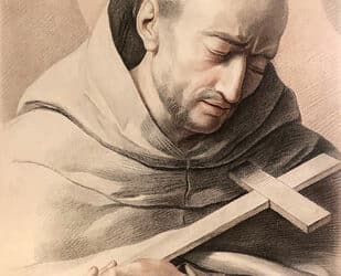 Grabado de origen belga del siglo XIX de San Juan de la Cruz.