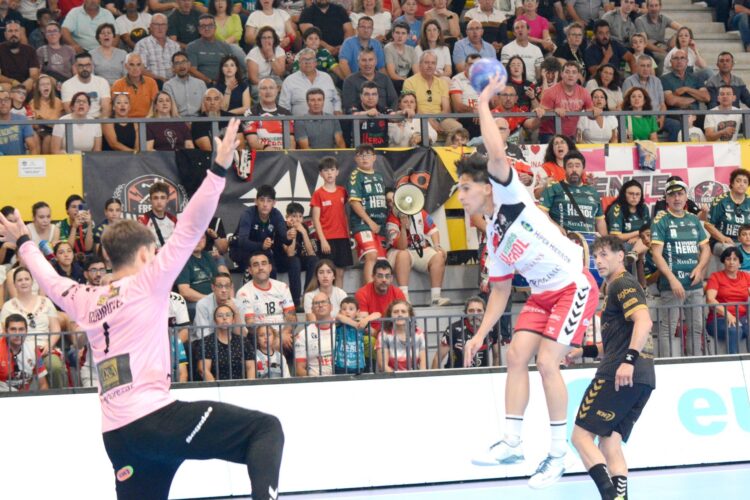 Pancho Ahumada busca el lanzamiento en un instante del encuentro entre BM Nava y BM Granollers durante la temporada pasada. /AMADOR MARUGÁN