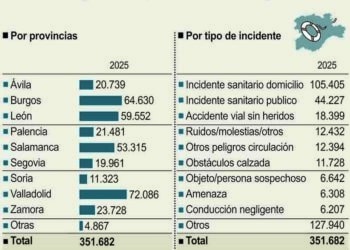 Incidentes gestionados por el Servicio de Emergencias 112 en Castilla y León durante el año 2025.