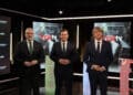 Los candidatos a la presidencia de la Junta, Carlos Pollán, Alfonso Fernández Mañueco y Carlos Martínez, en el plató de CyLTV. / Eduardo Margareto