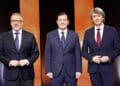 Los candidatos a la Presidencia de la Junta de Castilla y León, Carlos Pollán (Vox), Alfonso Fernández Mañueco (Partido Popular) y Carlos Martínez (PSOE). / MIRIAM CHACÓN - ICAL