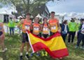 El equipo español de relevo mixto, con Claudia Corral, durante la cita en Cassino./RFEA
