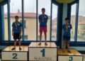 Podio 50 crol cadete en la piscina José Carlos Casado./DIPUTACIÓN