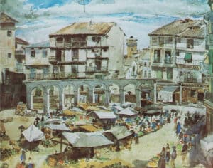 12 1910 El mercado Acuarela D Zuloaga