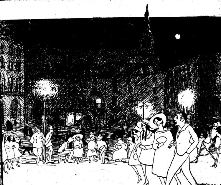 La concurrida plaza Mayor de Segovia y su catedral (III) 1 19 1918 Torreagero Acera coloquios