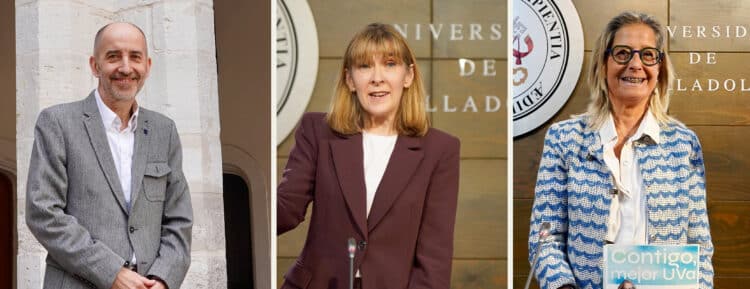 Los tres candidatos al rectorado, Carlos Alberola, Carmen Camarero y Pilar Garcés.