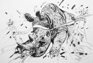 “El embate de la fuerza bruta”, 1982. Tinta sobre papel.