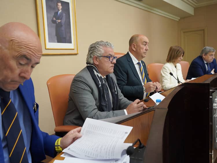 Óscar Moral, José María Bravo, Miguel Ángel de Vicente, Magdalena Rodríguez y Basilio del Olmo, durante el Pleno celebrado este jueves. / DIPUTACIÓN
