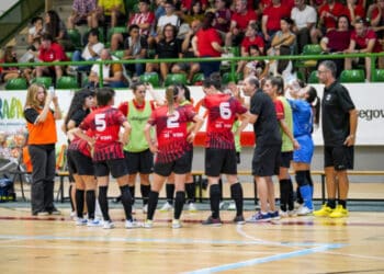 La plantilla del Segosala durante un tiempo muerto en un duelo de la pasada temporada./E.A