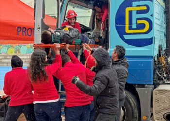 Un momento del simulacro llevado a cabo en Torrecaballeros./ JCYL