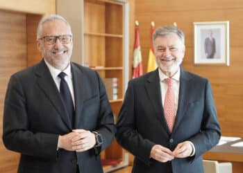 El portavoz de Vox y el presidente de las Cortes, Francisco Vázquez, que también se ha reunido con Soria Ya, Por Ávila y UPL. / Rubén Cacho