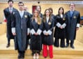 En primera fila, los tres nuevos magistrados Eduardo Vaquero, Ana Fernández y Ana Duro. / TSJCYL